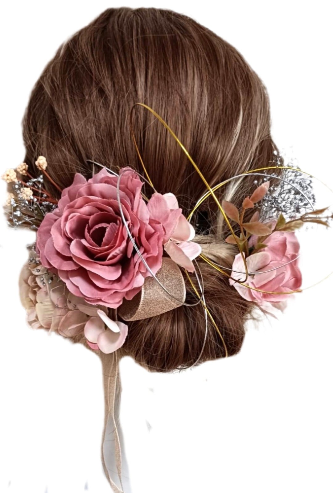 髪飾り 成人式 振袖 卒業式 袴 結婚式 フォト婚 前撮り 後撮り 和装洋装豪華造花&プリザ 水引き ヘッドドレス着物 和髪 アップスタイル　ハーフアップ　ピンク/ゴールド/シルバー914 4,463円