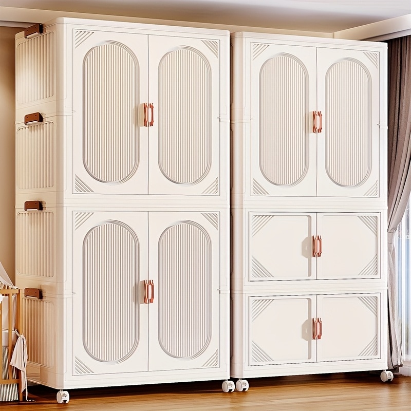 シンプルなワードローブワードローブオーガナイザーと収納ボックス蓋と車輪付き大容量折りたたみ式プラスチック収納ボックス積み重ね可能な自立式ローリングワードローブ衣類収納用衣類オーガナイザーキュ