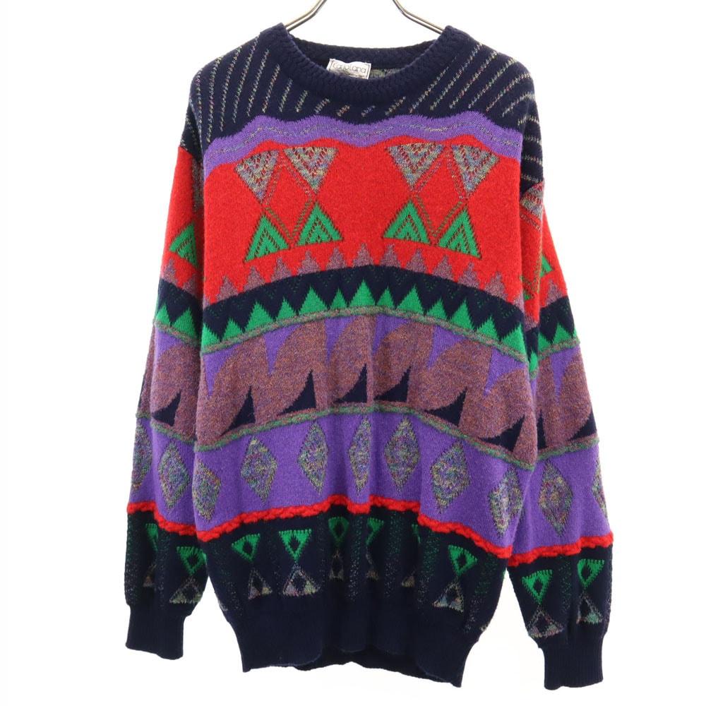 カルロルナ 80s 90s イタリア製 オールド 長袖 セーター 48 濃紺 他 Carlo Lana ニット メンズ