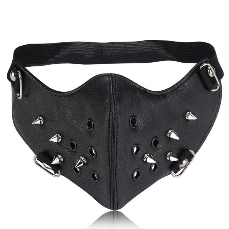 ブラックレザースケルトンマスク (スパイク) 半顔 お面 かぶりもの 覆面 衣装 変装グッズ 仮面 仮装 コスプレ 忘年会 新年会 おもしろい ユニーク 怖い 余興 mt970xxxxxxxx