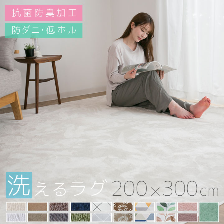 ラグ カーペット 洗える オールシーズン 200300 防ダニ ラグマット 滑り止め付 ラグカーペッ