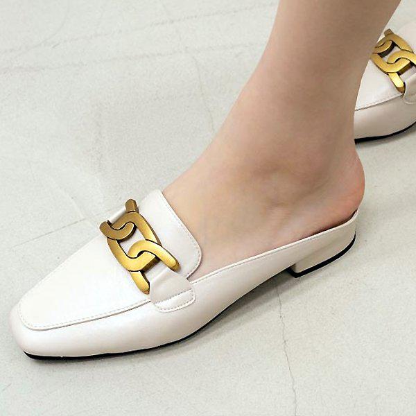 シューズ チェーン装飾 女性 レディース 靴 ミュール ブロファー スリッパ フォーマルシューズ 2.5cm smm834_P375532487