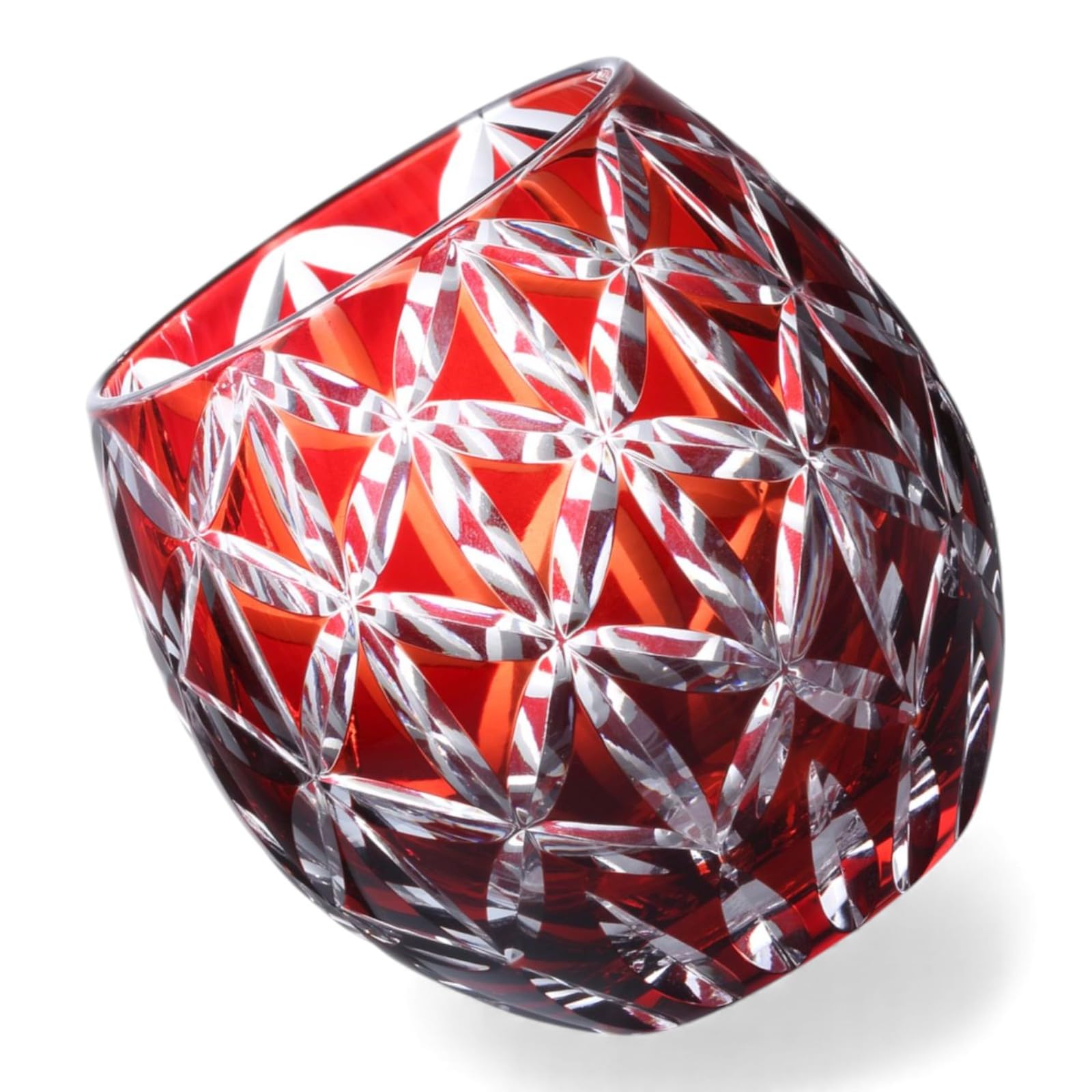 匠美風 ディナー ラグゼ 切子 エッグ型 グラス カップ Φ6.9×8.9cm 350cc 菱紋 レッド 煌雅 PNO.332944