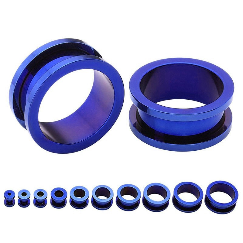 ニッケルフリー ボディピアス 0G 青色 ブルー チタン フレッシュトンネル 0ゲージ ネジ式