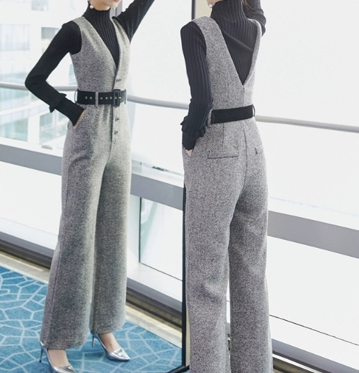 ツーピース 二点セット レディース トップス パンツ ニット セーター オーバーオール フルレングス 長袖 ハイネック ブーツカット 伸縮性 ウール 大人可愛い きれいめ シンプル カジュアル