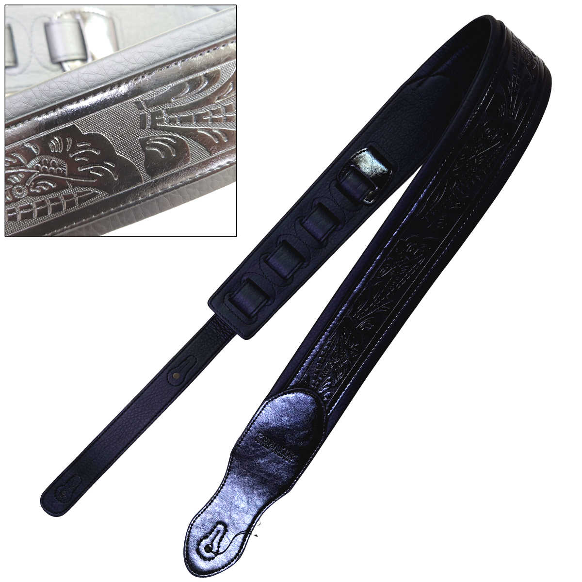 ZEMAITIS（ゼマイティス） ギターストラップ Embossed Leather Strap　メタルフロントの彫金デザインのようなエンボス加工を施したギターストラップ