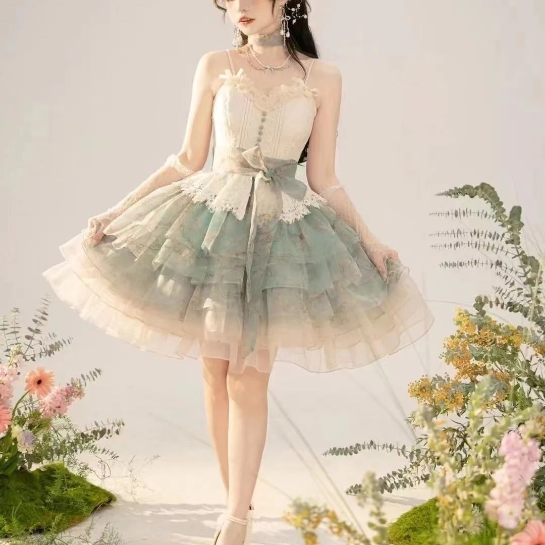 ワンピース フレンチロリータ オリジナルワンピース サスペンダー プリンセスドレス レディースファッション