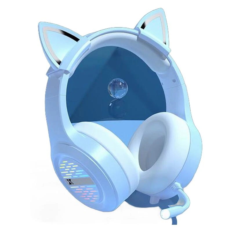 猫耳イヤホンヘッドセット型有線eスポーツゲーム女子用パソコンノート耳麦鶏を食べる原道ライブ黒猫耳【3.5 mmデュアルプラグ】