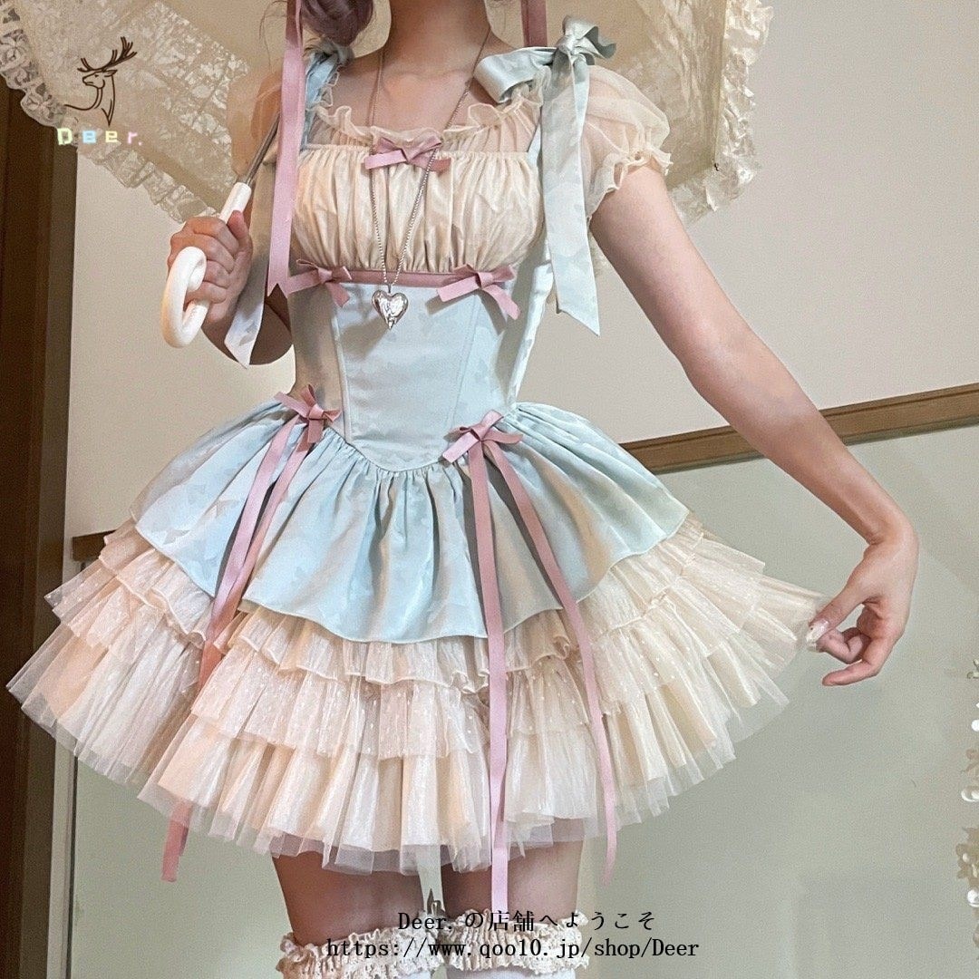 2025年新作店長おすすめ！韓国ファッション 新作ロリータスカートオリジナルデザインロリータサテンsp甘可愛いサロペットスカートバレエ洋装ワンピース脚魅せミニスカート