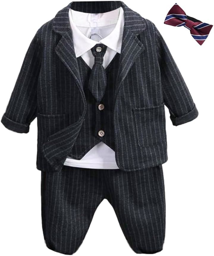 初めての紳士トータルコーデ ベビー フォーマル スーツ 6点セット 男の子 赤ちゃん ボーイズ タキシード 入園式 卒園式 七五三 誕生日 結婚式(ブラック, 110)