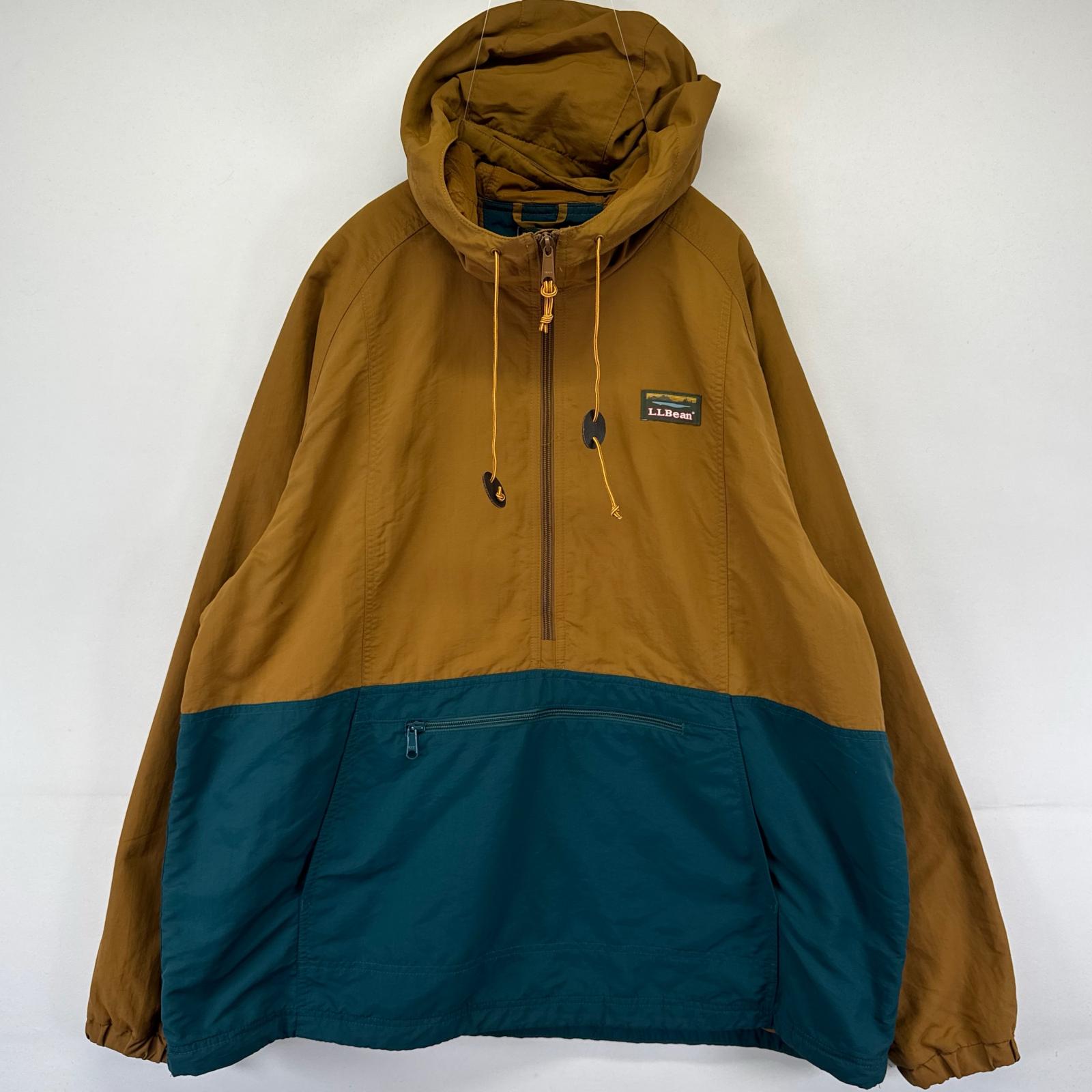 古着 ジャケット アノラック パーカー ワンポイントロゴ ツートンカラー 大きいサイズ 2XL カーキ系 メンズ