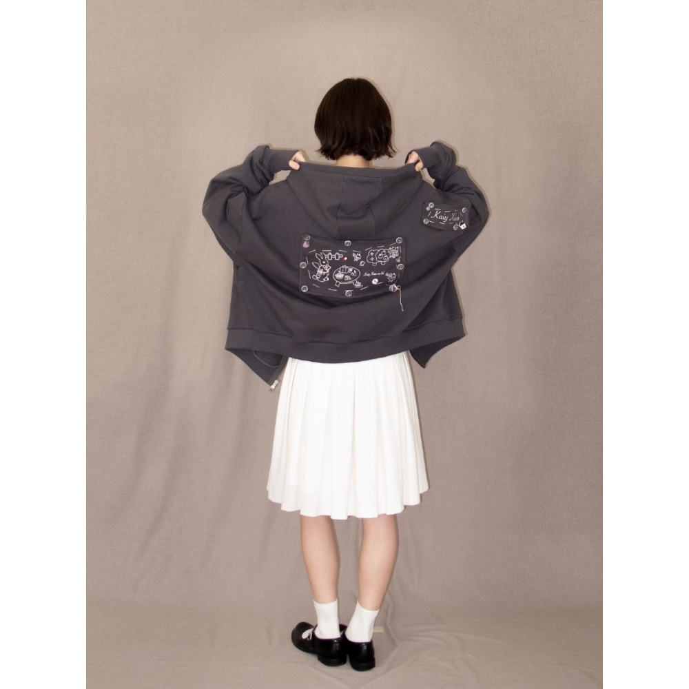 Kaiy Xiao 12 バックラビットプリントフード付きセータージャケットアッシュ