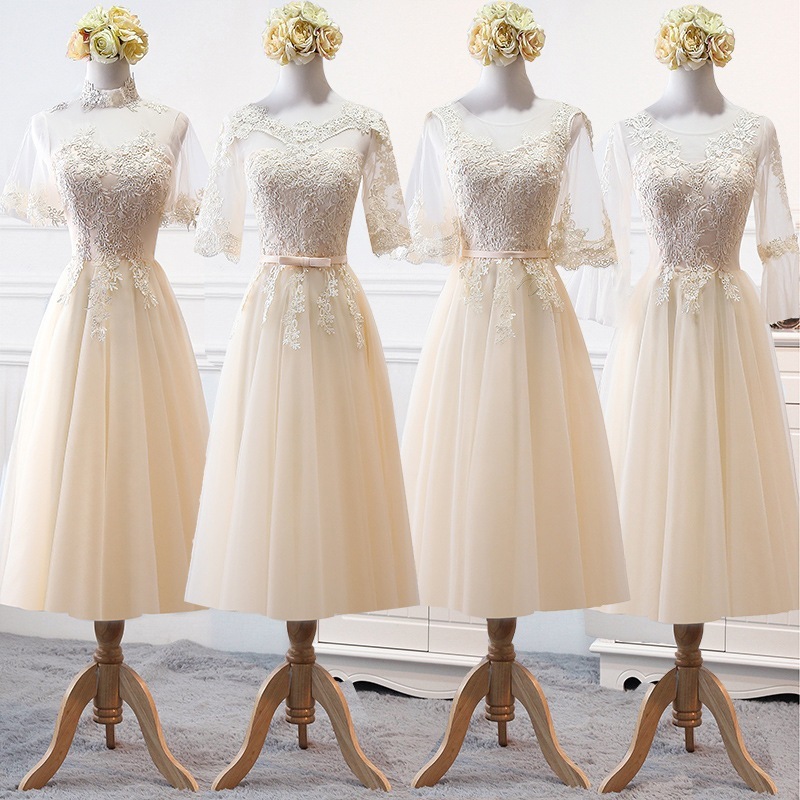 【2枚購入で 3oo円OFF】花嫁介添人服ロングシャンパンカラーブライドメイドグループウェディングシスタースカートベストフレンドパーティーギフト