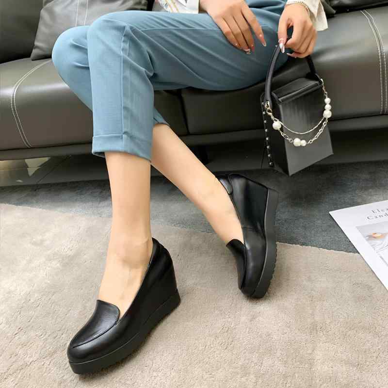 ローファー ウェッジソール パンプス きれいめ かっこいい 黒 白 本革 レディース おしゃれ レザーシューズ シンプル ヌーディー ウェッジパンプス 厚底 韓国系 革靴 個性的 きれいめ ハイヒール