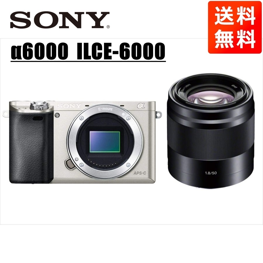 α6000 シルバーボディ E 50mm 1.8 黒 単焦点 レンズセット ミラーレス一眼 カメラ 中古