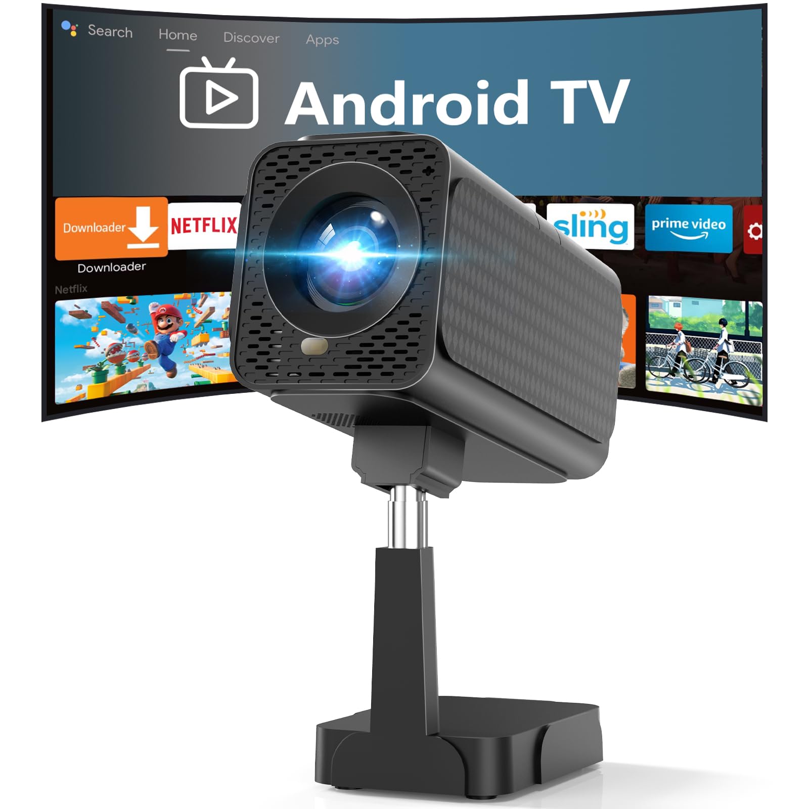 【2026最新Android TV ＆搭載電動フォーカス＆自動台形補正】25000LM プロジェクター 天井投影 伸縮式スタンド付き フルHD1080P 4K対応 プロジェクター 家庭用 高輝度 短距