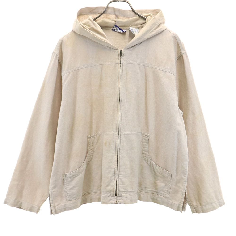ERIKA&CO 80s 90s オールド 長袖 リネンブレンド ジップパーカー M ベージュ メンズ