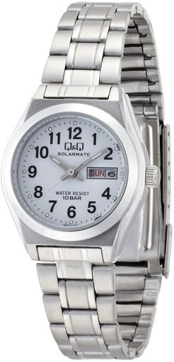 [ Q&Q] 腕時計 アナログ ソーラー 防水 日付 曜日 メタルバンド H011-204 レディース ホワイト