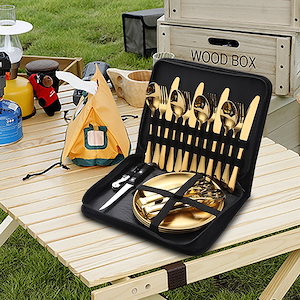4人用ステンレス製ポータブル食器セット洋食ステーキナイフとフォークスプーンセットアウトドアトラベルセット