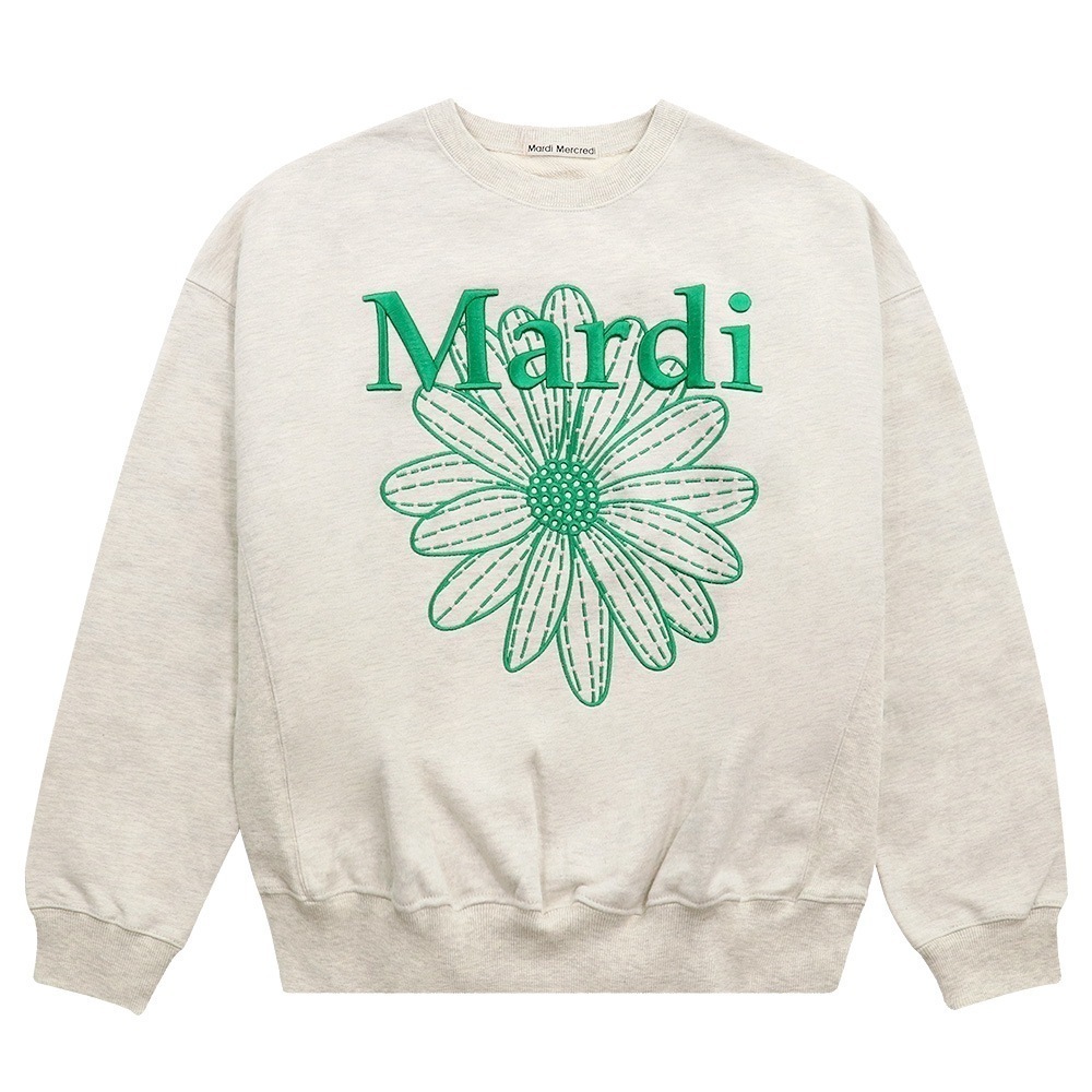 SWEATSHIRT FLOWERMARDI NEEDLEWORK OATMEAL GREEN 長袖 レディース 韓国 ファッション アパレル 刺繍 ロゴ