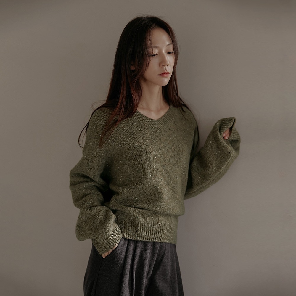 チャイルラムスウール65%ボカシVネックニット