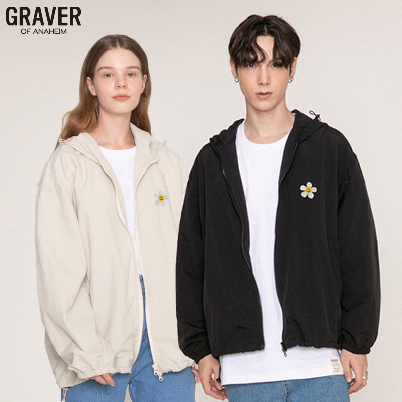 [UNISEX]フラワードット刺繍ウインドブレーカー_2color