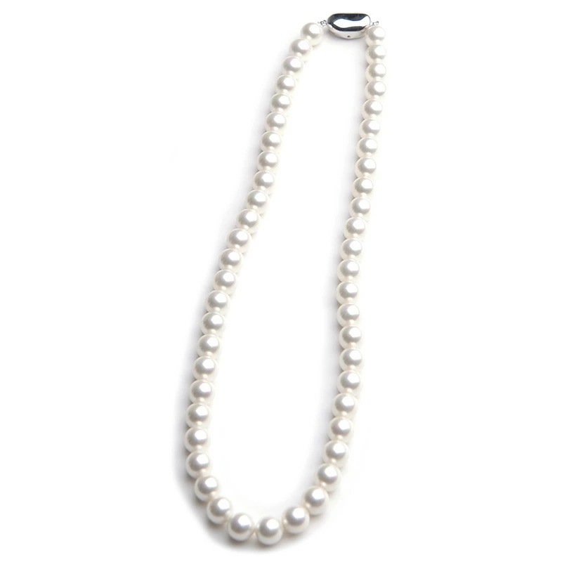 花珠高級オーロラ本貝8mmパールネックレス ビーンズクラスプ仕様 16インチ 日本製 akシリーズ