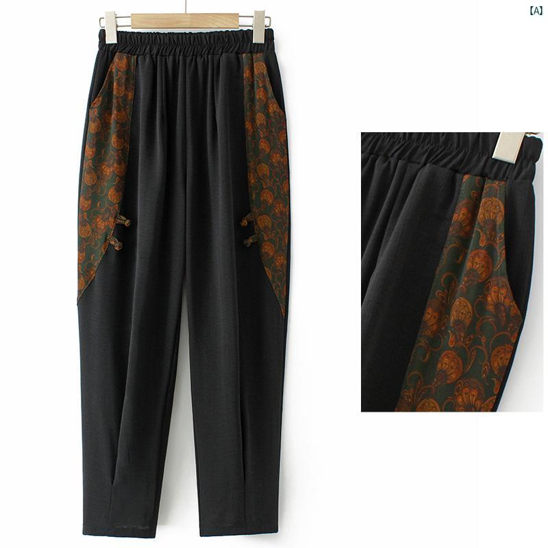 レディース ファッション おしゃれ 春夏 秋　冬 大人 上品 高級 マダム プレゼント 敬老日　おばあちゃん パンツ 夏 エスニックパンツ ハイウエスト パンツ 薄手 カジュアル 九分丈