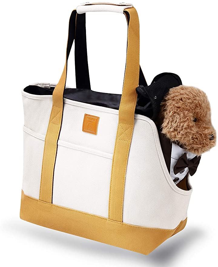 SHAKA LABO 犬 キャリーバッグペット用 トート型 小型犬 おしゃれ 手持ち 肩がけ お出かけ 旅行 交通機関 病院 災害 避難(生成り)