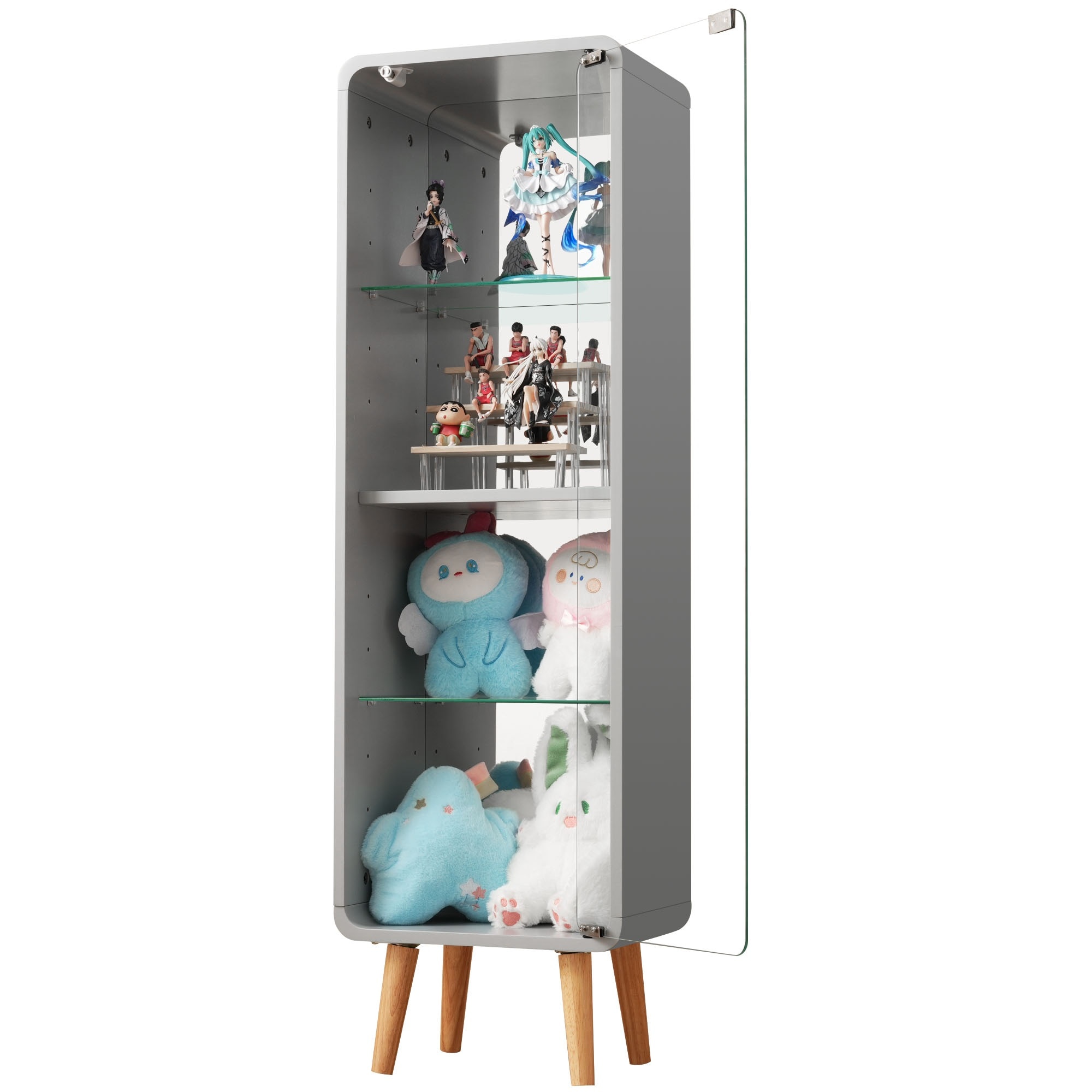 【国内発送,送.料無料】A9コレクションケース コレクションシェルフ ガラスディスプレイキャビネット4段 高さ調節可能 フィギュア 収納 背面ミラー 強化ガラス棚 サイズ：幅36*奥行26.5*高さ1