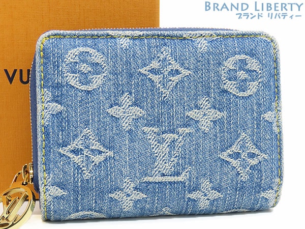 美品ルイヴィトンモノグラムデニムLVリミックスポルトフォイユルー二つ折り財布コンパクト財布日本限定ブルーデニムM83160