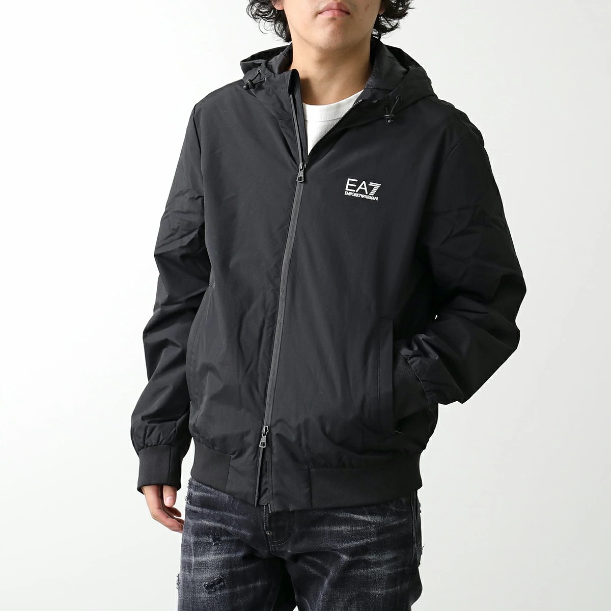EA7 EMPORIO ARMANI エアセッテ エンポリオアルマーニ ボンバージャケット 8NPB21 PNFZZ メンズ ナイロン フード付き ブルゾン ロゴ 1200/BLACK