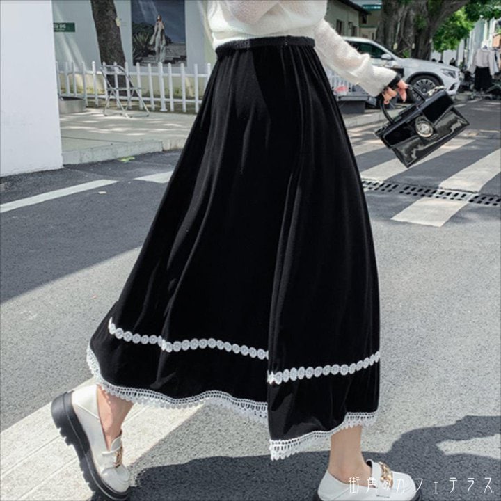 ロングスカート スカート マキシ ロング ロング丈 マキシ丈 フレア Aライン シンプル レース かわいい 大人可愛い きれいめ カジュアル 大人 上品 おしゃれ お洒落 レトロ