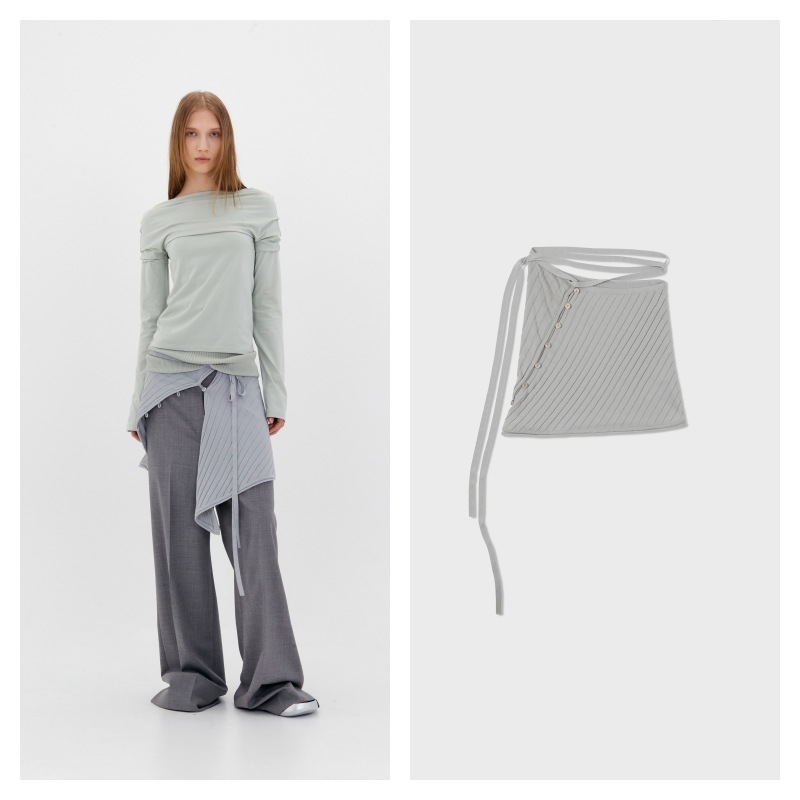 [LOW CLASSIC] / ☆ 24SS BUTTON LOOP KNIT SKIRT / SILVER LOW CLASSIC] / ☆ 24SS BUTTON LOOP KNIT SKIRT / SILVER ボトムス