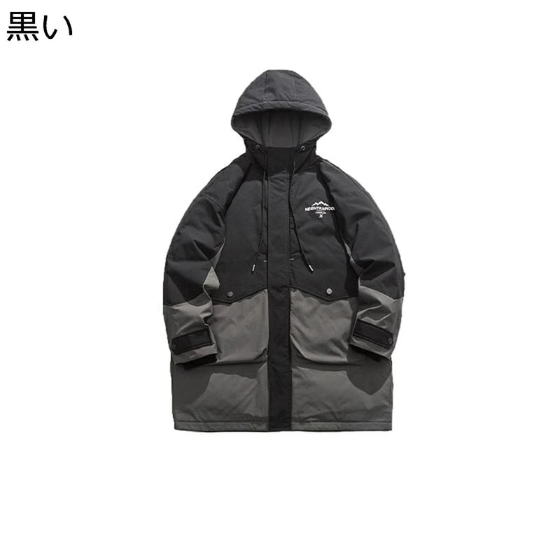 ミドルダウンコート メンズ ワンポイント プリント ベンチコート ダウンコート 通気性 防風性 防寒性 オーバーサイズ フード付き 重ね着風 撥水加工 い アウトドア 通勤 通学 トラベル バンケット