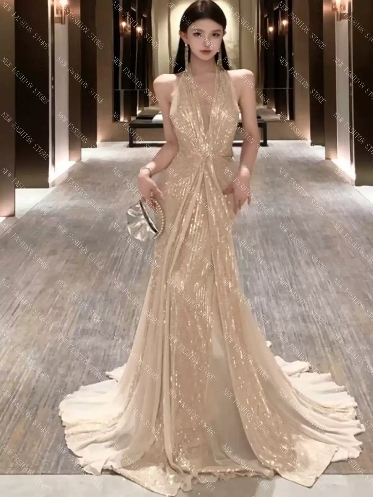 首掛けワンピース誕生日パーティートレーンロングスカート-75