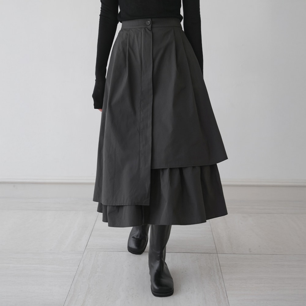 チェロンコットンピンタックアンバルフレアスカート