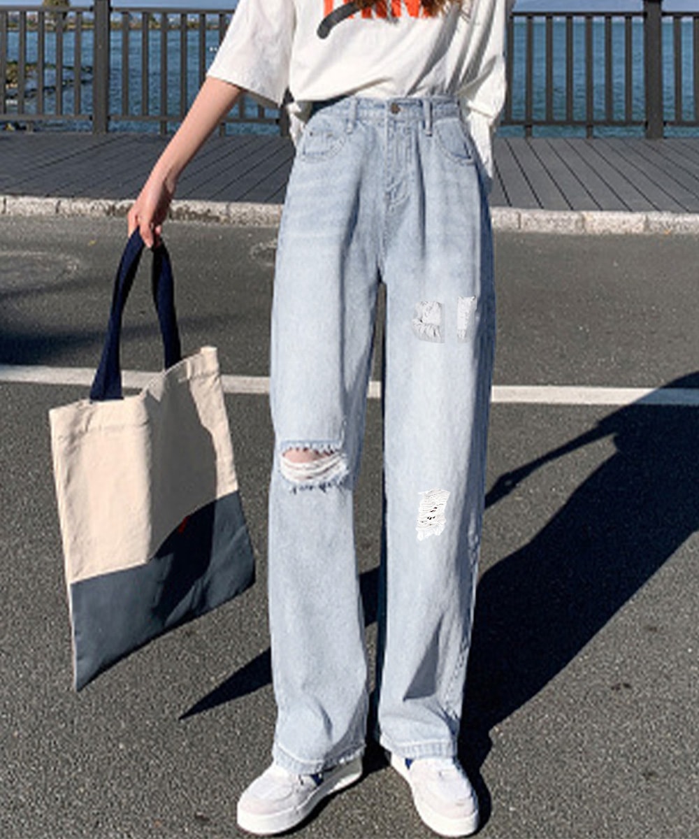 国内即納 ダメージデニムパンツハイウエストジーパン 80YT-036