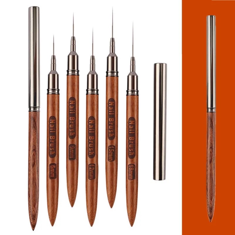 木製ハンドル付きアートヘッドライナーブラシ,DIYペイントブラシ,描画ライン,ストライプ,花柄,UVジェルペン,ラウンド,1個