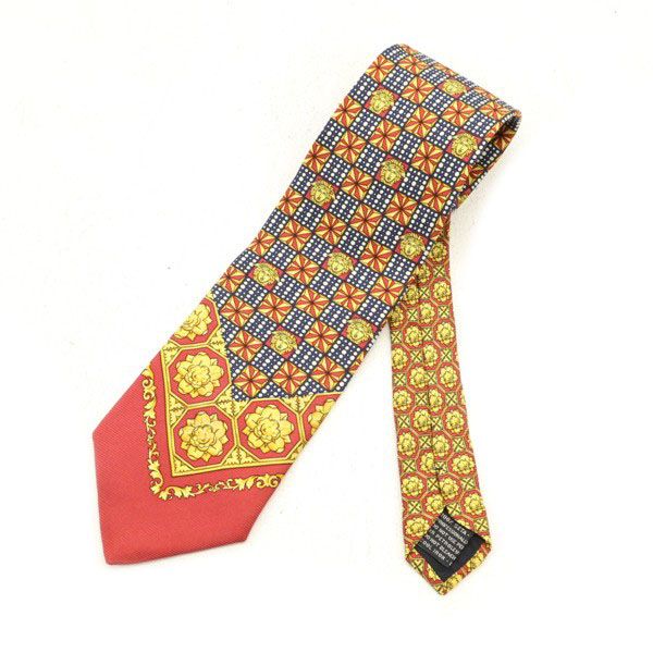 ジャンニヴェルサーチ イタリア製 ワイド シルク 総柄 ネクタイ レッド Gianni Versace メンズ