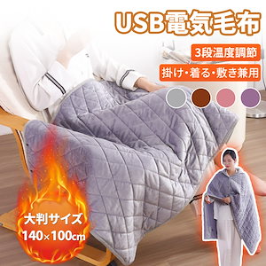 電気毛布 ブランケット USB給電式 ひざ掛け 敷き 掛け 膝掛け兼用 ラージサイズ 100*140cm 5V 低電圧 3段階温度調節 速暖 オフィス 教室用 アウトドア 洗濯可能 防寒対策