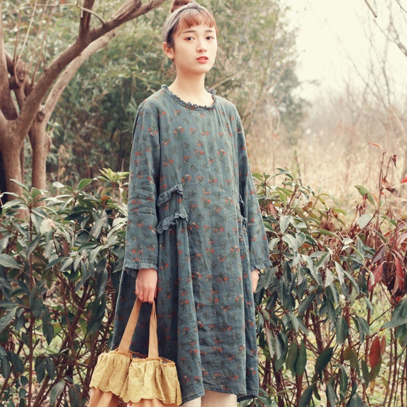 1196．花柄ルーズカジュアルワンピース（ブルー）