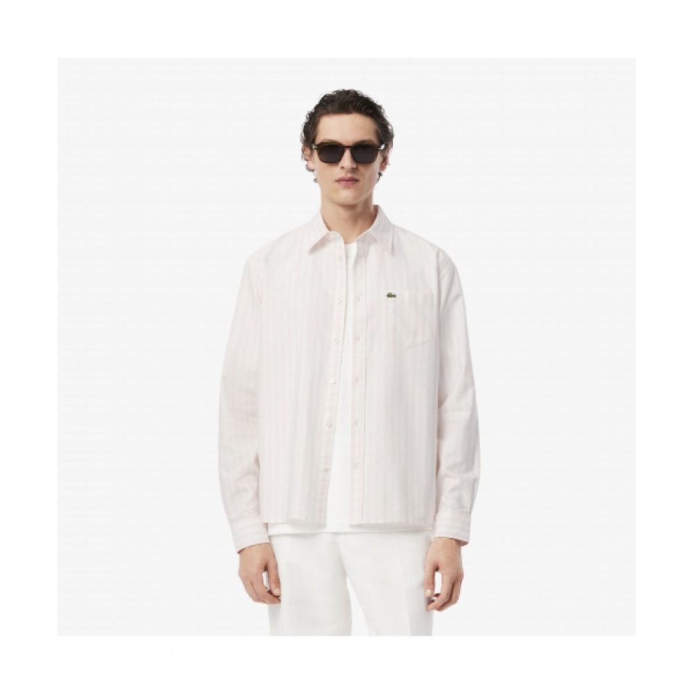 LACOSTE メンズオックスフォードストライプシャツ [ピンク]