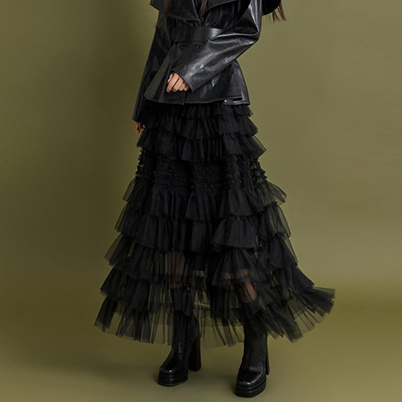 チュール ティアード バンディング ロング スカート