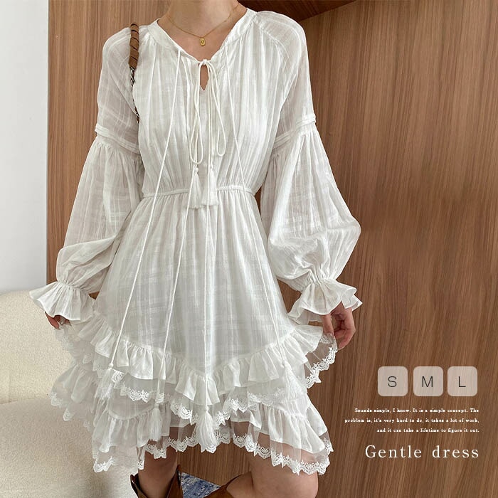 ワンピース ミディ丈 レディース 春 秋 可愛い フリル きれいめ フレア リボン 長袖ワンピース 長袖 春秋 ゆったり aラインワンピース ミディ丈ワンピース 遊び 体型カバー 痩せる効果 aライン