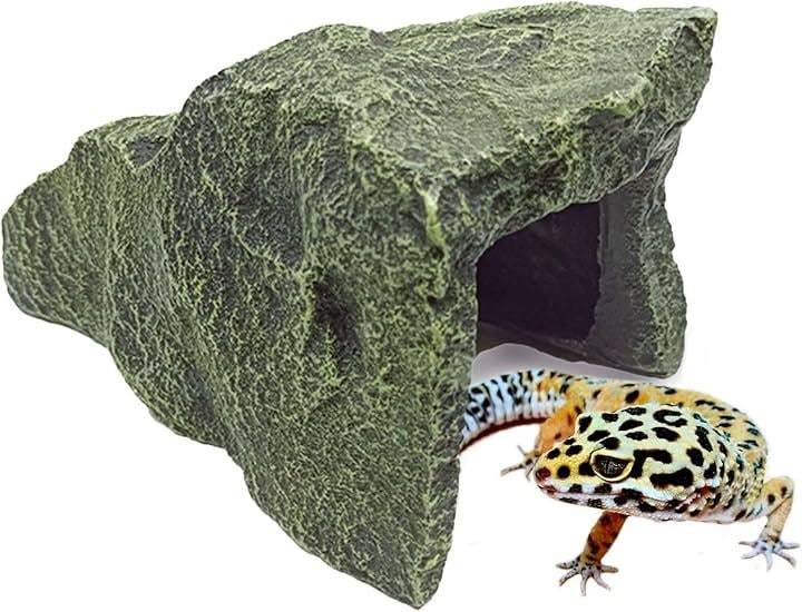 爬虫類 シェルター レオパ トカゲ カナヘビ ヤモリ ロックシェルター 特大 ロング 隠れ家 岩(グレー)