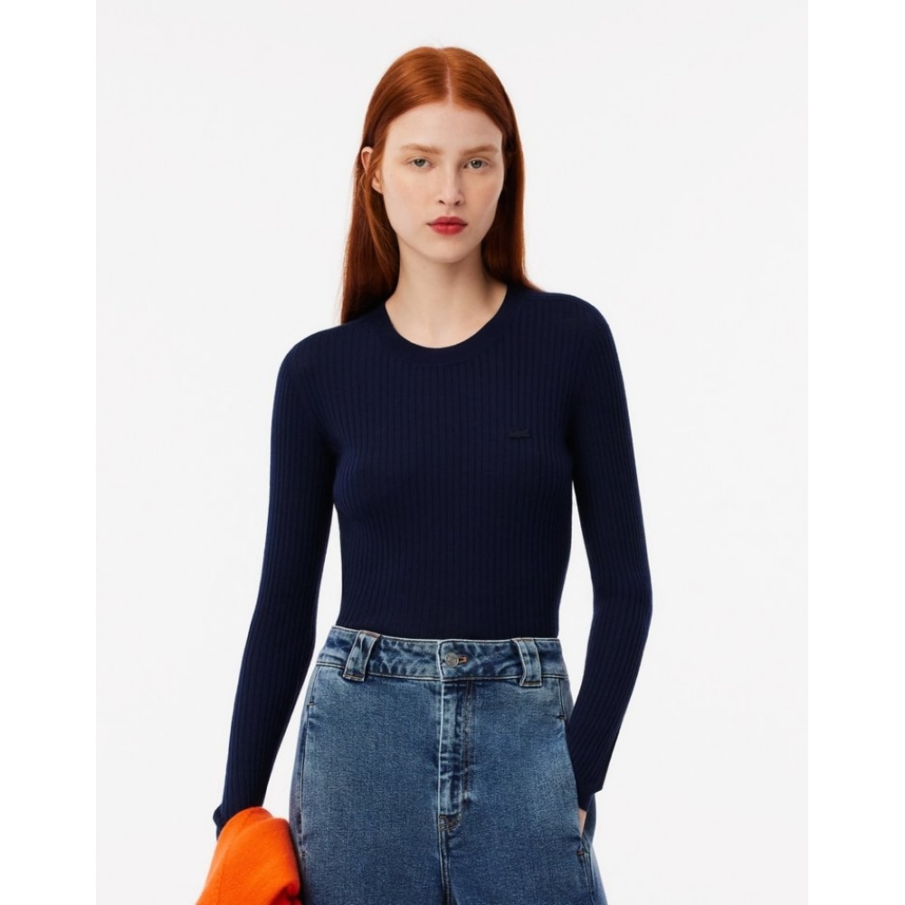 ラコステレディーススリムフィットリブ付きクルーネックセーター AF2576-54N 166 19,130円