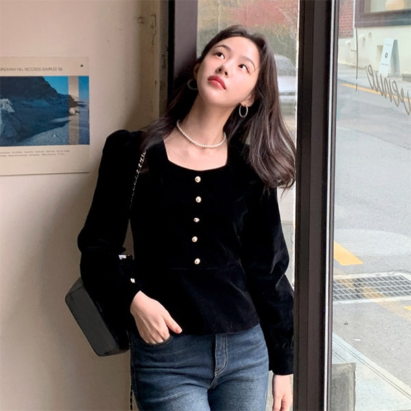 エリニア パール ペプラム ベルベット ブラウス bs7288