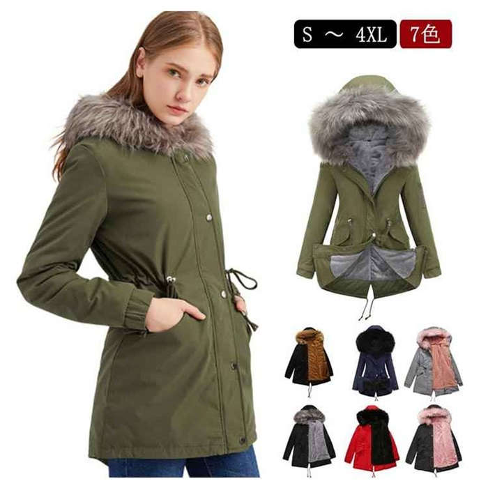 モッズコート レディース 裏ボア アウター コート ファーコート ボアコート モッズコート アウター ジャケット フェイクファー ロングコート もこもこ フード付き 冬 防寒 暖かい 寒さ対策 ブラッ