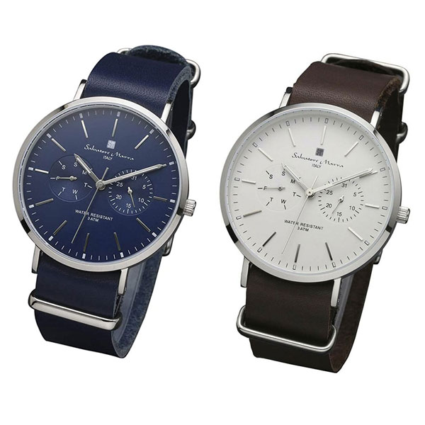 無料特典付き 国内正規品 サルバトーレマーラ 時計 ペアウォッチ シルバー ネイビー/ダークブラウンレザー SM15117-SSNVSVSM15117-SSWHSV 誕生日プレゼント ポイント消化